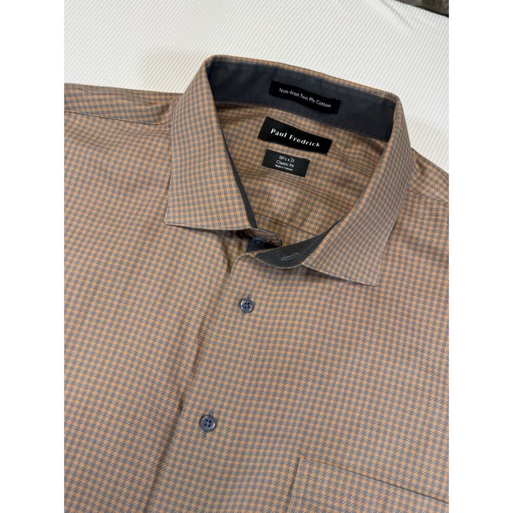 Paul Fredrick Non-Iron Two Ply Cotton Dress Shirt 18.5 35 Classic Fit
